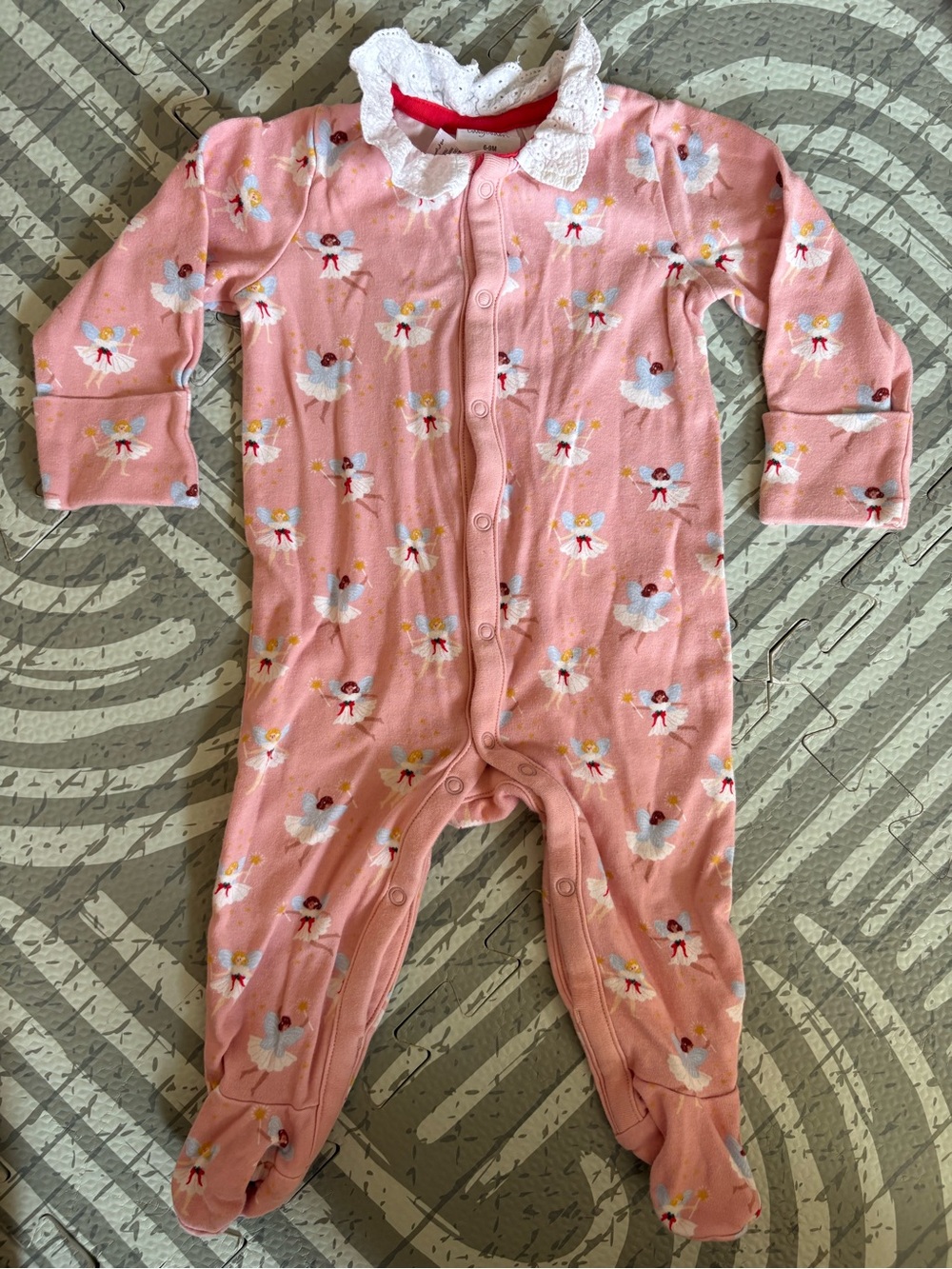 Baby Boden Pink Ballet Dancer Footed One-Piece with Lace Collar